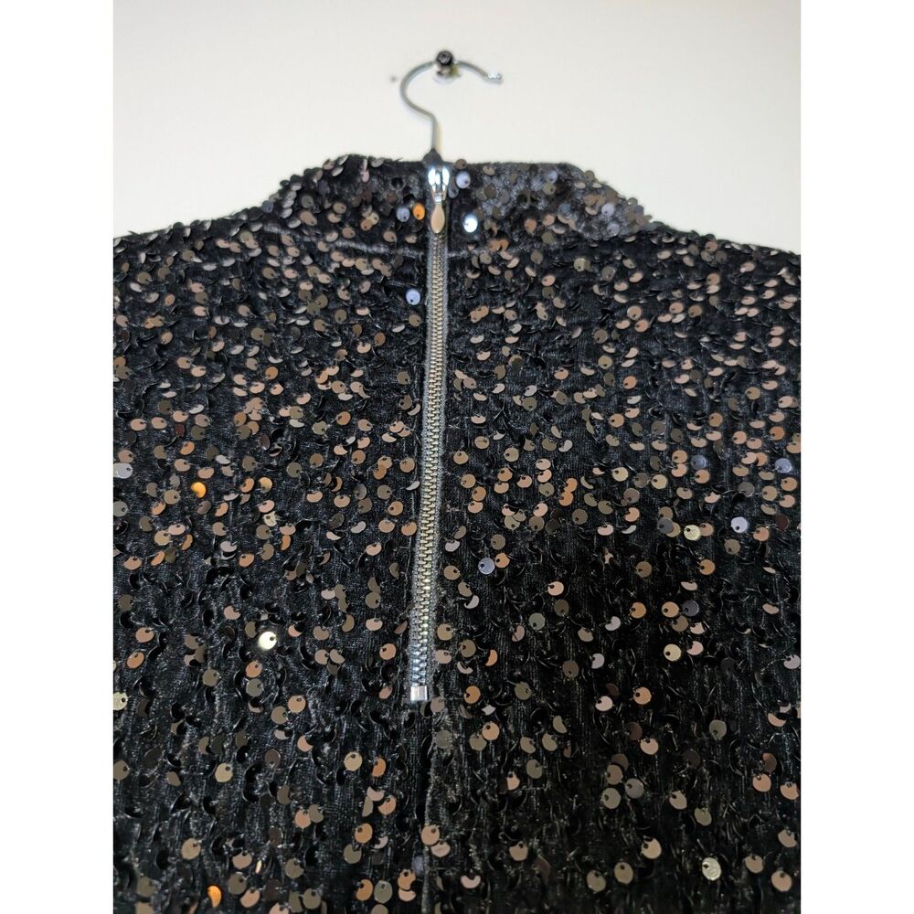 J. McLaughlin Leeza Sequin Dress XL Black Mock Neck 3/4 Sleeve NWT Quiet Luxury - Picture 2 of 11